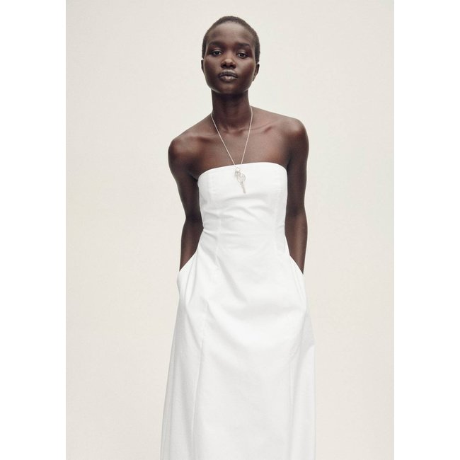 Robe bustier bas bouffant blanc <span itemprop=