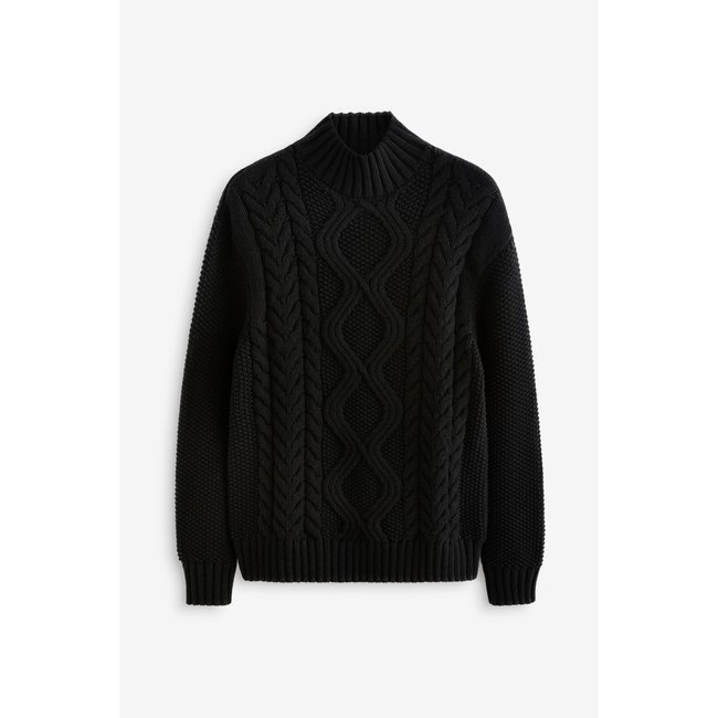 Pull regular ras du cou torsadé noir <span itemprop=