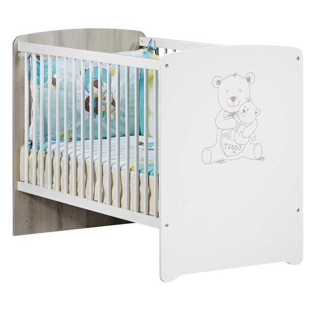 Lit bébé sérigraphié taupe en bois Couleur blanc <span itemprop=