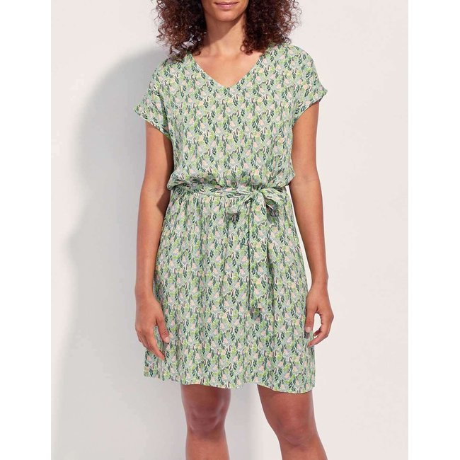 Robe droite imprimée ceinturée Ecovero TERESA vert anisé parot <span itemprop=