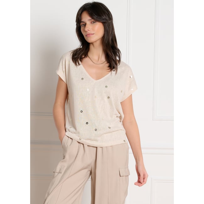 T-shirt à imprimé foil lt beige <span itemprop=