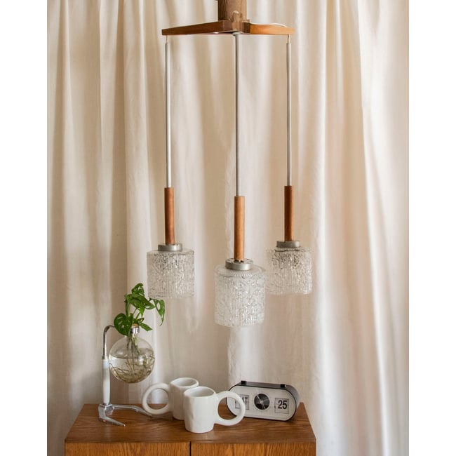Suspension aux globes en verre texturé Sonia N°282 - Bon état Couleur transparent <span itemprop=
