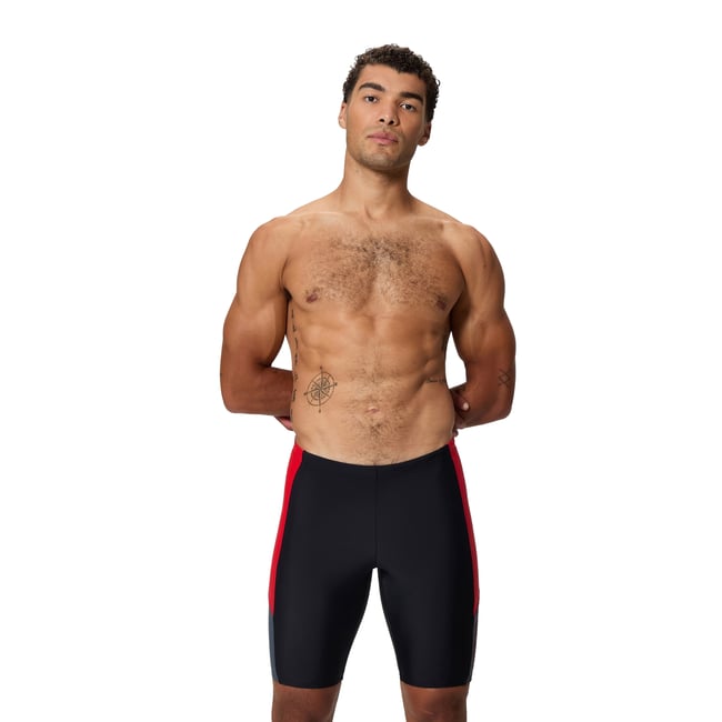 Jammer de natation motif/style blocs de couleurs noir / rouge <span itemprop=