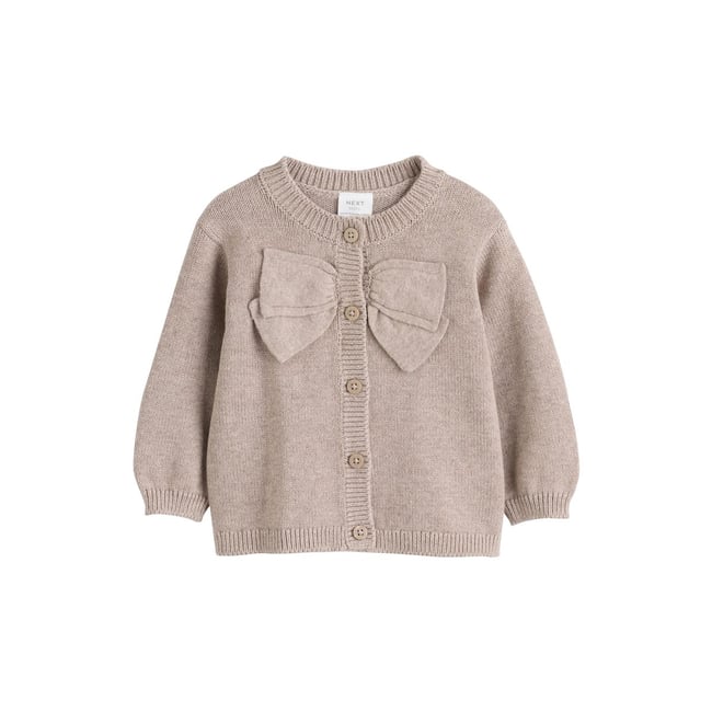 Cardigan bébé en maille avec nœud marron <span itemprop=
