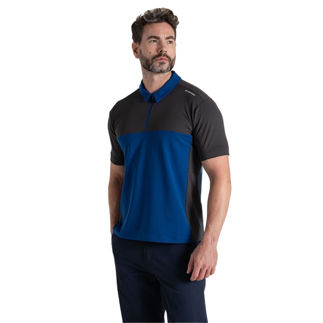 Polo de golf manches courtes motif/style bicolore AVRO anthracite / bleu <span itemprop=