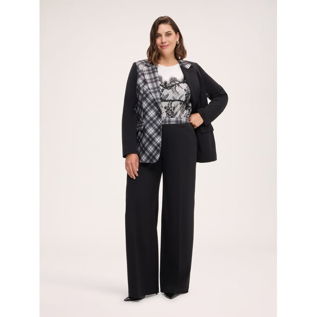 Pantalon Wide Leg avec bande check noir <span itemprop=