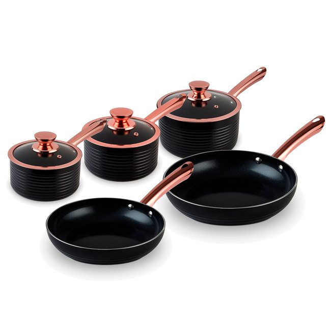 5-Piece Linear Saucepan Set in Black, black, TOWER