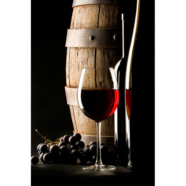 Tableau tonneau et verre de vin rouge - HEXOA
