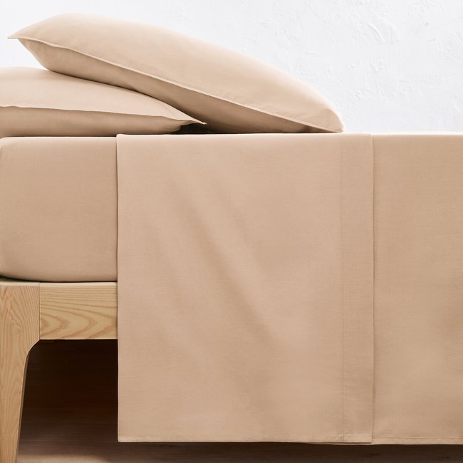 Drap plat uni en coton lavé, Scenario beige <span itemprop=