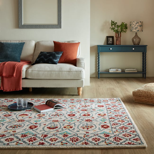 Tapis en laine IRIS Bleu et Rouge Couleur multicolore <span itemprop=