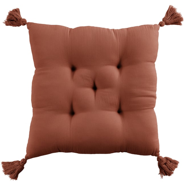 Coussin de chaise 40x40 cm Gaze de coton avec pompons Terracotta terracotta <span itemprop=