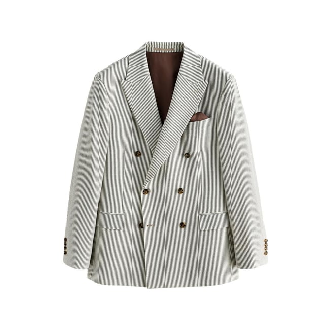 Veste de costume archive rayée en seersucker écru <span itemprop=