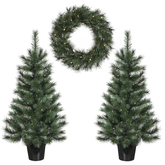 Lot de 2 sapins de Noël artificiel et 1 couronne GLENDON Couleur vert <span itemprop=