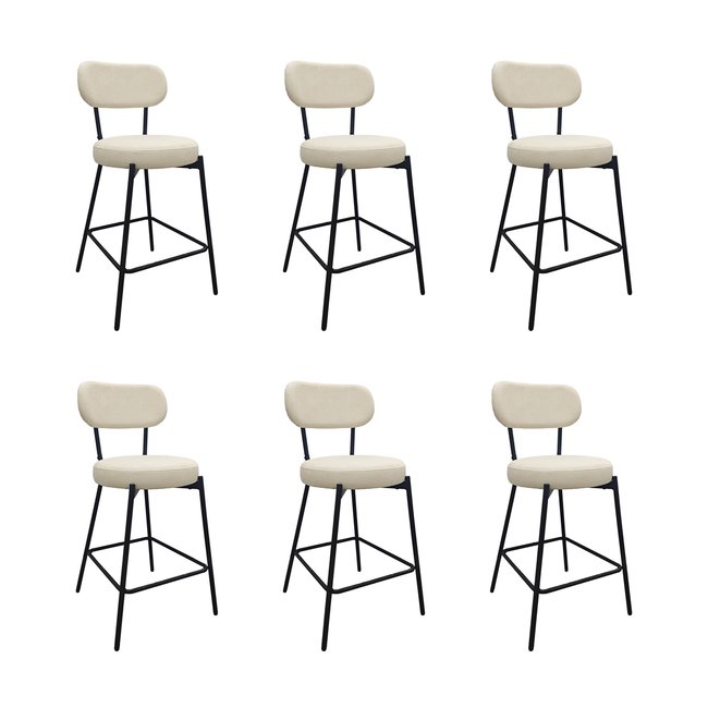Chaises CELESTE îlot bar métal tissu velours côtelé H65cm | Lot de 6 Couleur blanc et noir <span itemprop=