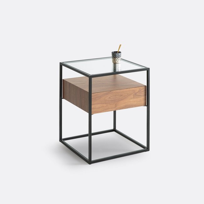 Chevet 1 tiroir Agura noyer/noir <span itemprop=