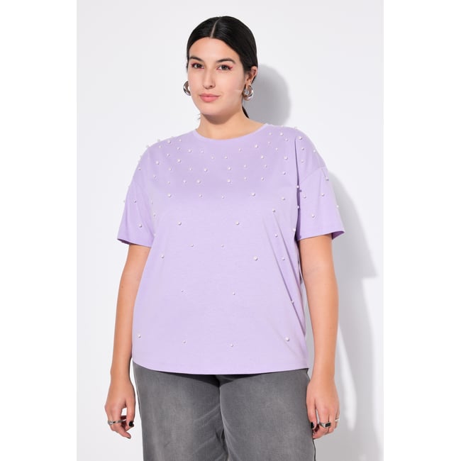 T-shirt oversize, perles fantaisie lilas <span itemprop=
