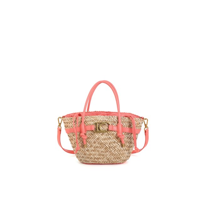 Mini panier tressé avec poignées et détails effet cuir - LOLA CASADEMUNT