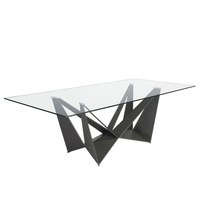 Table à manger rectangulaire verre trempé et acier Couleur noir | cristal <span itemprop=