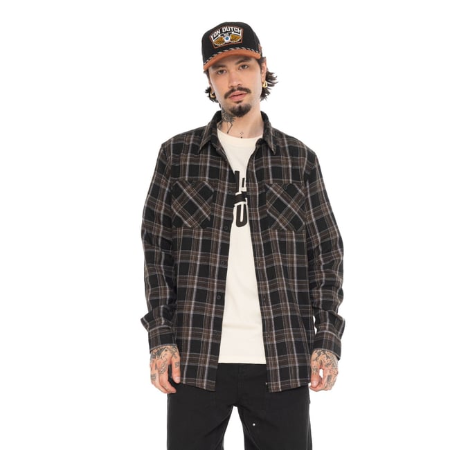 Chemise à carreaux Jack noir/blanc/marron <span itemprop=
