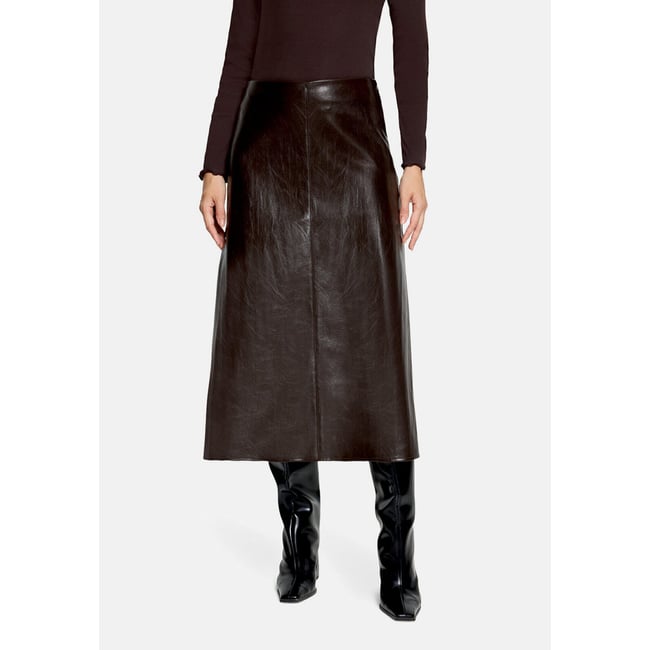 Jupe de coupe trapèze unicolore marron foncé <span itemprop=