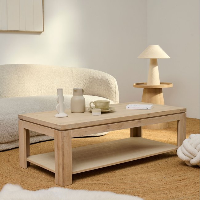 Table basse rectangulaire bois chêne blanchi massif - BOSTON Couleur bois clair <span itemprop=