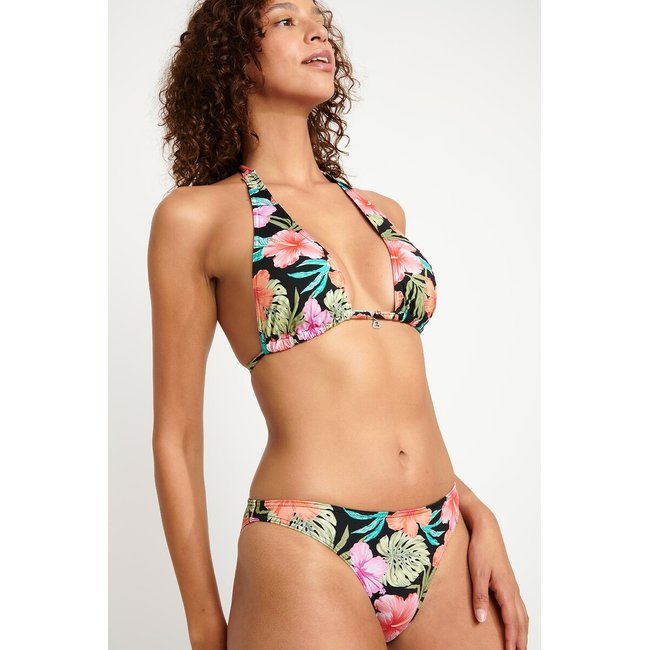 Halterneck Bikini Top, Tango Noelani, print/black background, BANANA MOON