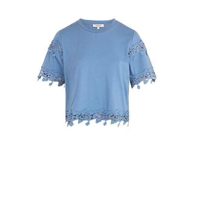 T-shirt de mangas curtas com pormenor em guipura - MORGAN