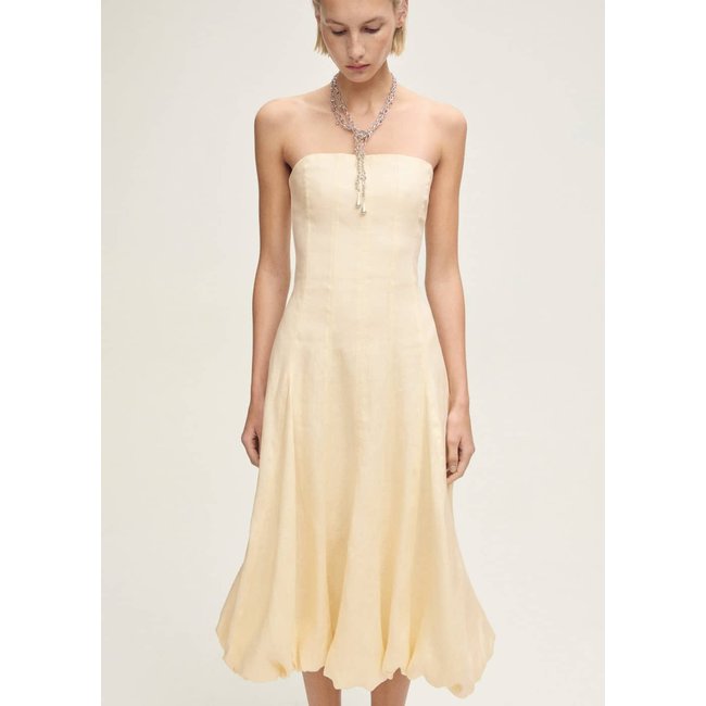 Robe en lin bas bouffant jaune pastel <span itemprop=