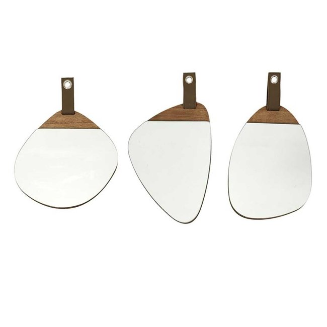 Lot de 3 miroirs avec détail effet bois en MDF Couleur marron <span itemprop=