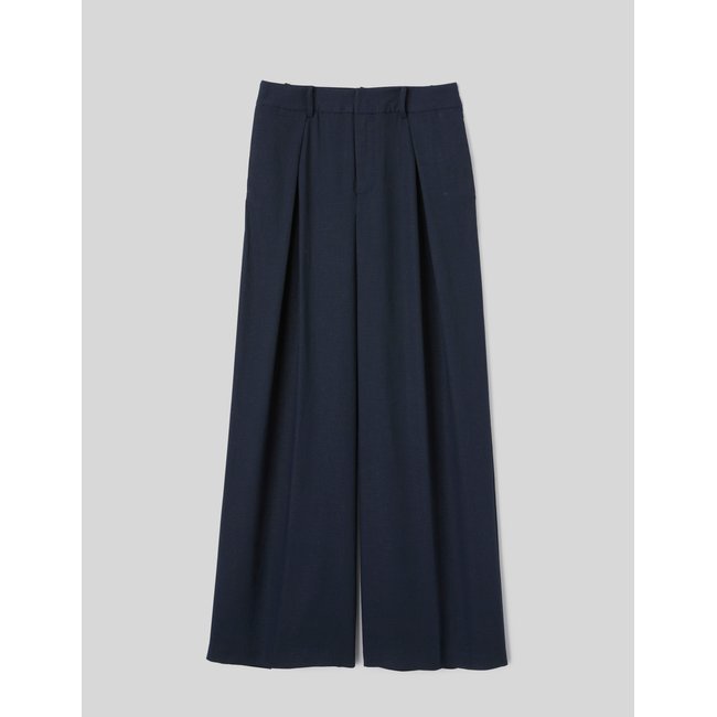 Pantalon large à pinces bleu foncé <span itemprop=