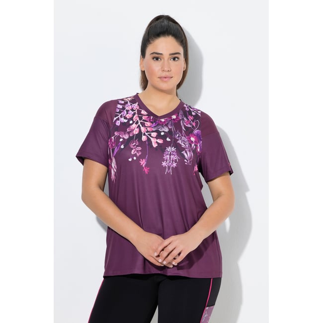 T-shirt technique à manches courtes et col cerise noire <span itemprop=