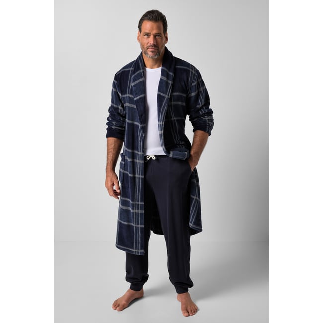 Peignoir, homewear, microfibre, carreaux bleu marine <span itemprop=