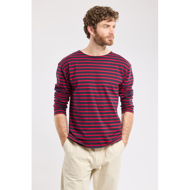 Tee-shirt Marin Armor Lux Rayé - Col V Coton Épais - Taille T4 (42/44) - Occasion Très Bon État