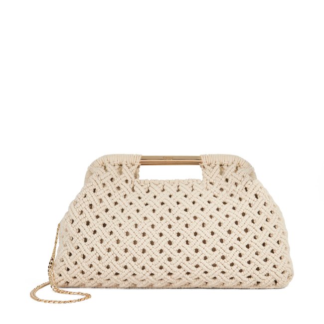 Sac en raphia à poignées dorées - ELSABETH crème <span itemprop=