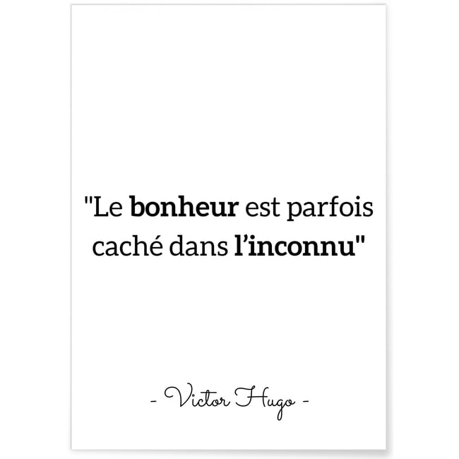 Affiche Victor Hugo 'Le bonheur...' Couleur blanc <span itemprop=