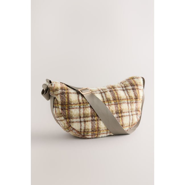Sac à bandoulière carreaux en peau lainée multi-couleurs <span itemprop=