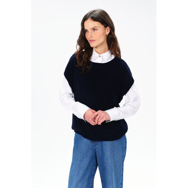 Pull ample col rond MATHILDE bleu marine <span itemprop=