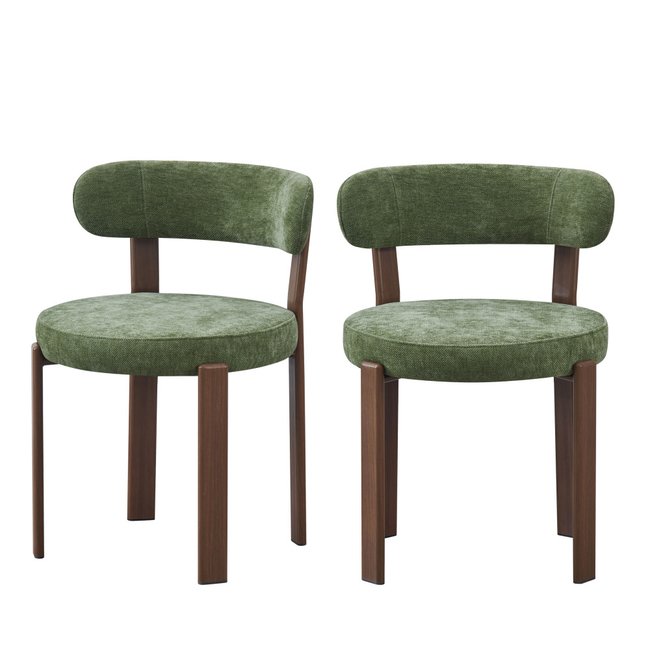Lot de 2 chaises en tissu piètement effet bois foncé- IZZY Couleur vert <span itemprop=