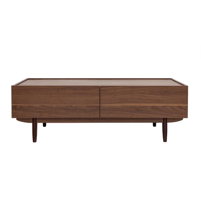 Table basse rectangulaire avec rangements 2 tiroirs finition bois foncé noyer L120 cm SANAA Couleur noyer <span itemprop=