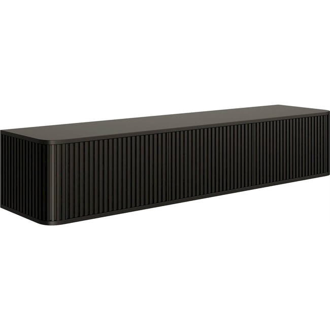 Meuble tv suspendu rainuré OVARLO 3 portes Couleur noir egger u999 <span itemprop=