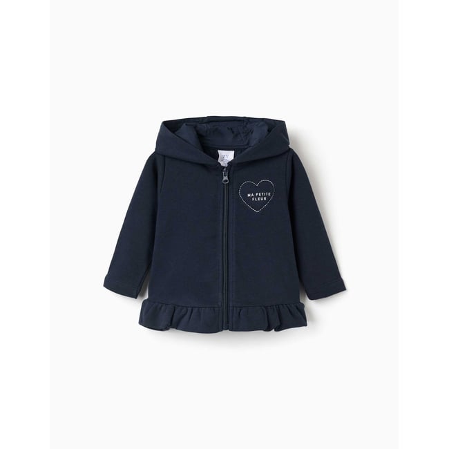 Sweat zippé en molleton à capuche avec imprimé bleu foncé <span itemprop=