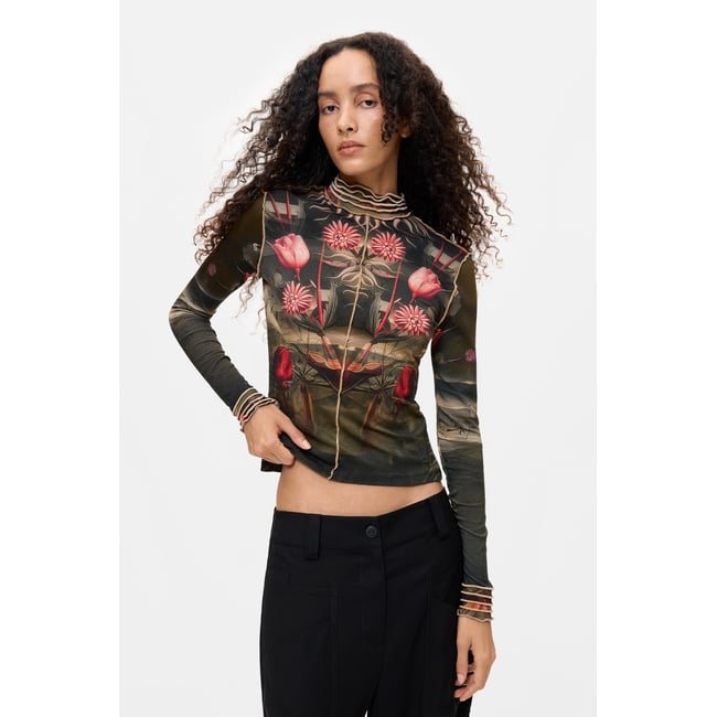 T-shirt imprimé à col roulé noir <span itemprop=