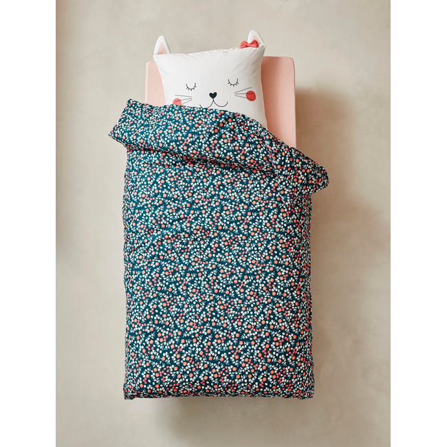VERTBAUDET Parure Housse De Couette Réversible Carreaux & Vélos – Coton Recyclé Bleu – 140x150 + Taie 63x63