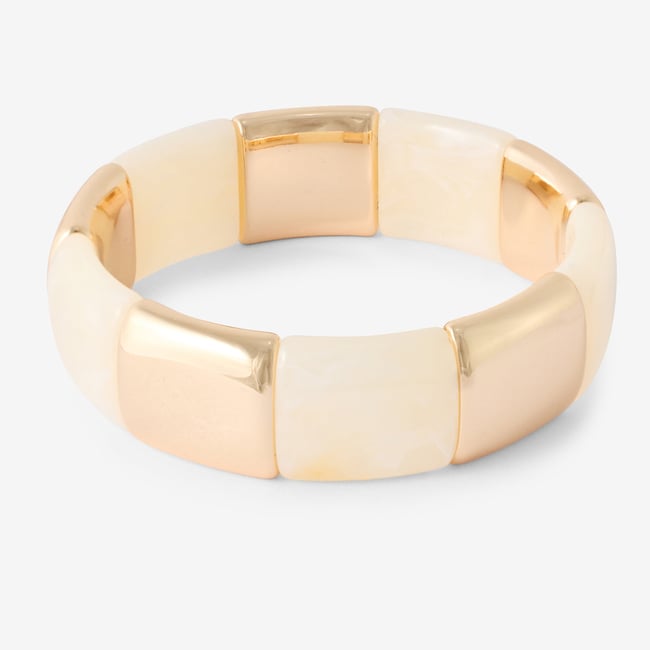 Bracelet élastique ivoire et doré v002227 <span itemprop=