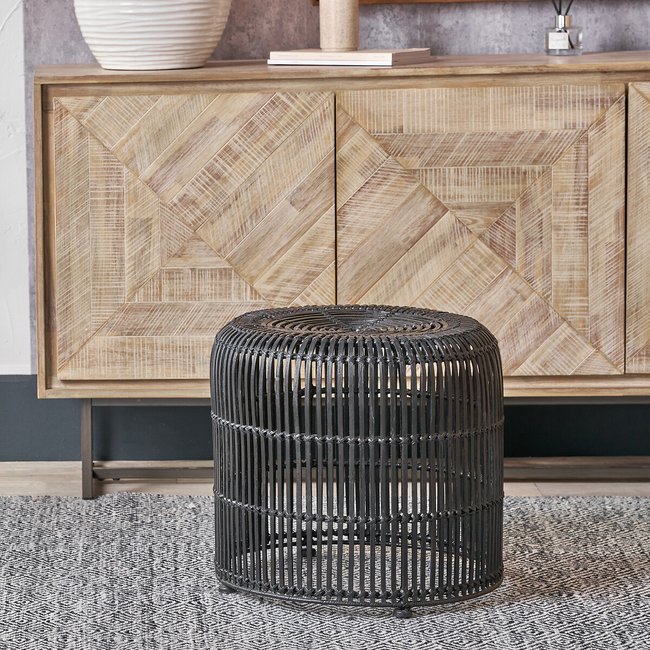 Nerano Rattan Stool, black, SO'HOME