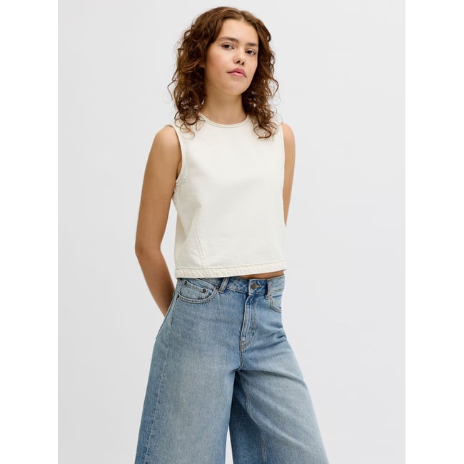 Top Asymétrique off-white denim <span itemprop=
