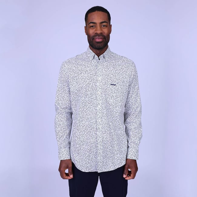 Chemise fleurie Huglin blanc casse <span itemprop=