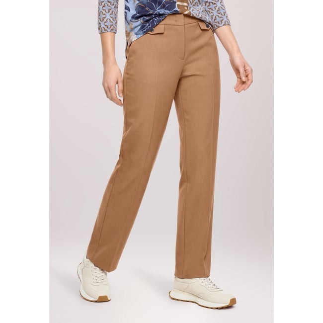 Pantalon stretch à plis repassés beige <span itemprop=