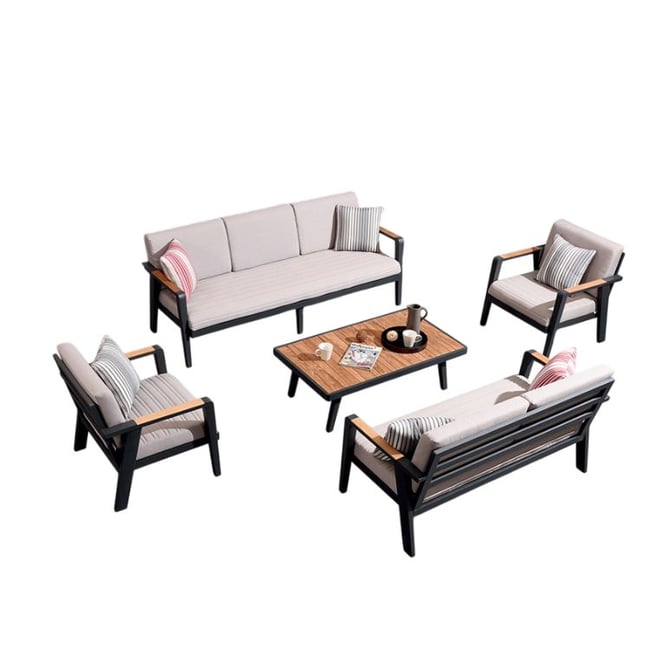 Salon de jardin en aluminium et teck, LOVY XL gris anthracite <span itemprop=