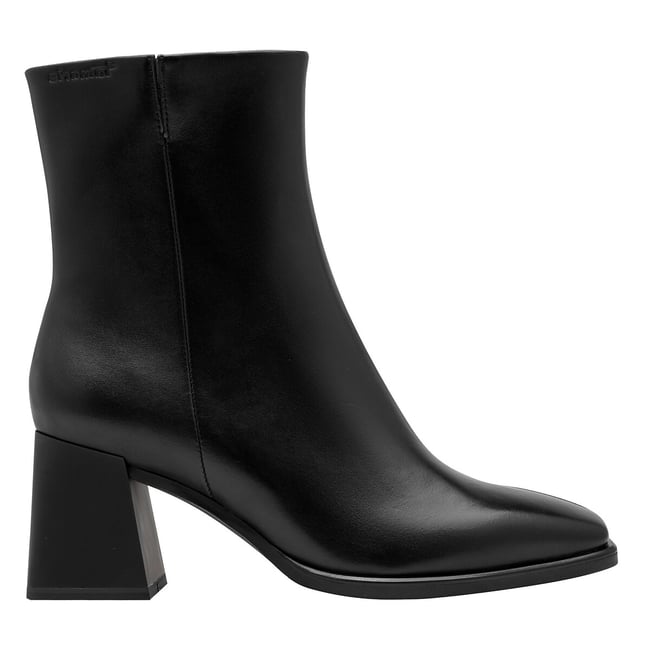 Botines de piel con tacón, punta cuadrada negro <span itemprop=